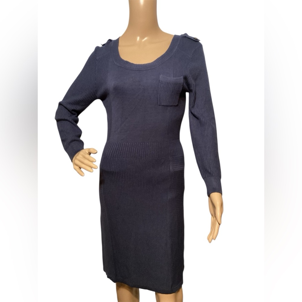 Theme Blue Long Sleeve Cuffed Sheath Dress